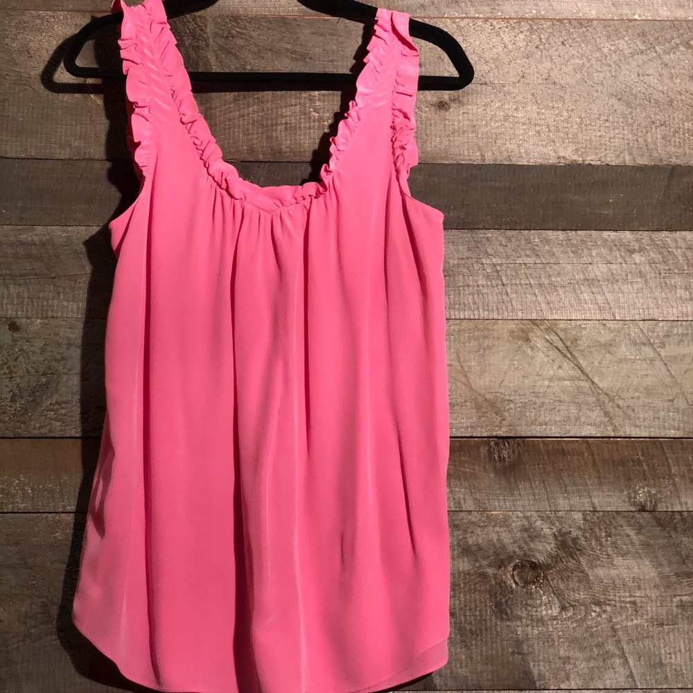Silk Ruffle Tank in Pink - 8